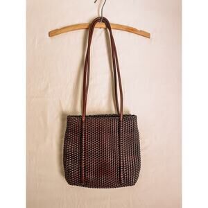 Vintage Nine West Woven Brown Leather Purse. Double handles. Great condition.